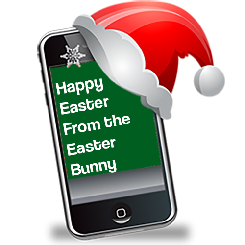A mobile phone with a red Santa hat on showing an idea for the text message from Santa