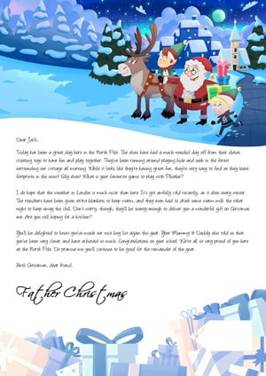 Santa with his reindeer and elfs - Personalised Santa Letter Background