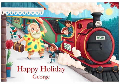 Santa Train Holiday Postcard - Staycation Special - Personalised Santa Postcard Background
