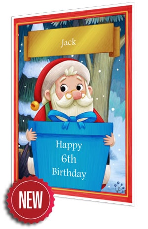 Blue Personalised Birthday Card From Santa