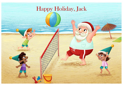 Santa playing volleyball Postcard - Personalised Santa Postcard Background