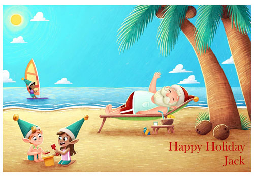 Santa relaxing on the beach Postcard - Personalised Santa Postcard Background