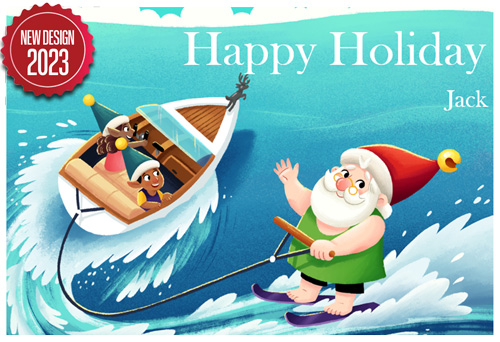 Santa Holiday Postcard - Skiing - Been on holiday - Personalised Santa Letter Background
