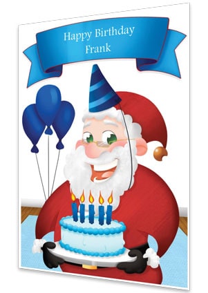 Birthday Card - Blue - Personalised Santa Letter Background