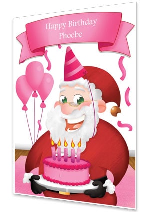 Birthday Card - Pink - Personalised Santa Letter Background