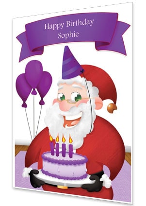 Purple Personalised Birthday Card From Santa