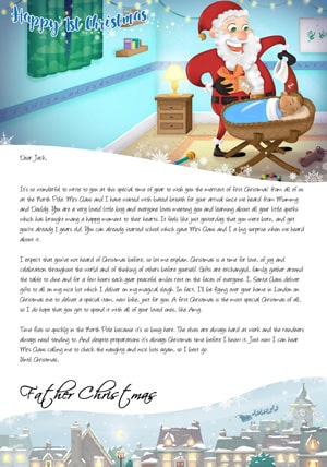 1st Christmas Cot Blue - Personalised Santa Letter Background