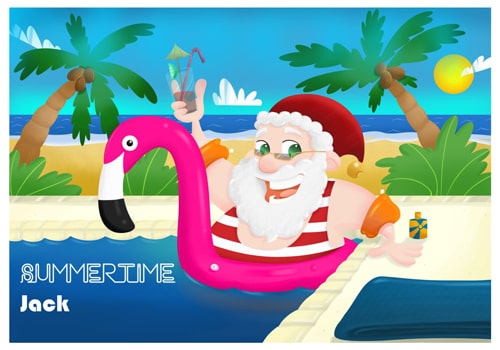 Santa Holiday Flamingo Postcard - Going on holiday - Personalised Santa Letter Background