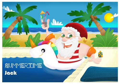 Santa Holiday Unicorn Postcard - Going on holiday - Personalised Santa Letter Background