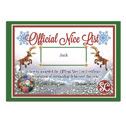 Santa Claus Official Nice List Certificate