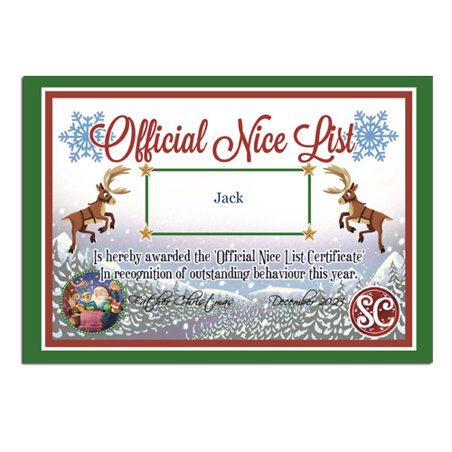 Personalised Nice List Certificate